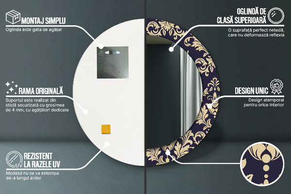 Espelho circular de parede decorativo Padrão floral