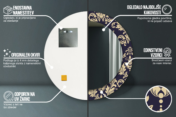 Espelho circular de parede decorativo Padrão floral