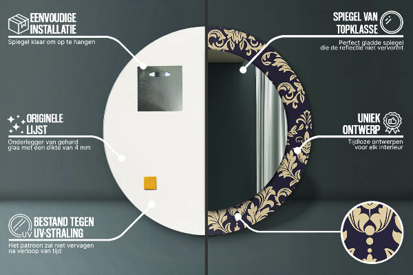 Espelho circular de parede decorativo Padrão floral