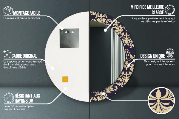 Espelho circular de parede decorativo Padrão floral