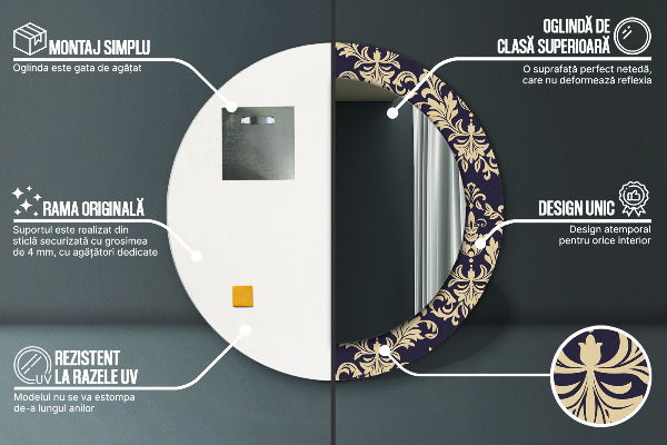 Espelho circular de parede decorativo Padrão floral