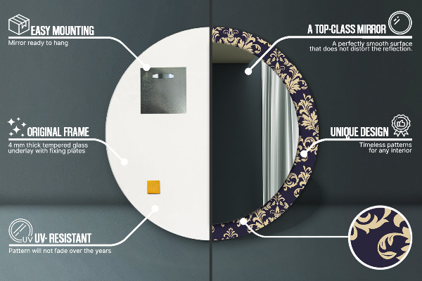 Espelho circular de parede decorativo Padrão floral