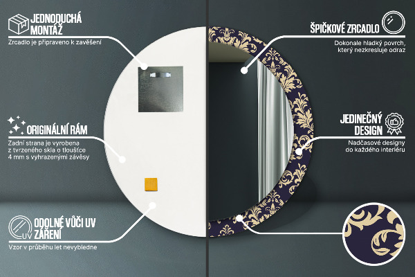 Espelho circular de parede decorativo Padrão floral