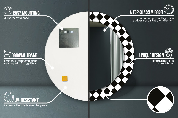 Espelho circular de parede decorativo Mesa com tabuleiro de xadrez