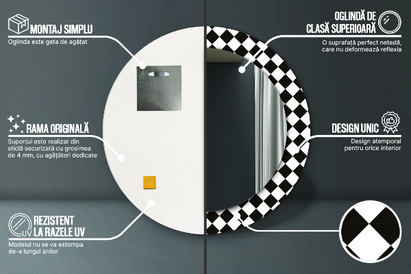 Espelho circular de parede decorativo Mesa com tabuleiro de xadrez