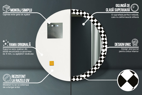 Espelho circular de parede decorativo Mesa com tabuleiro de xadrez