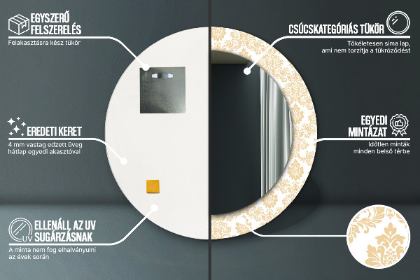 Espelho circular de parede decorativo Damasco barroco