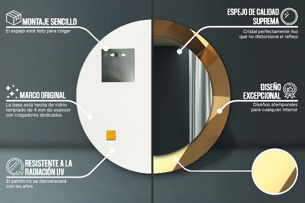 Espelho circular decorativo de parede Abstrato dourado