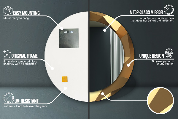 Espelho circular decorativo de parede Abstrato dourado