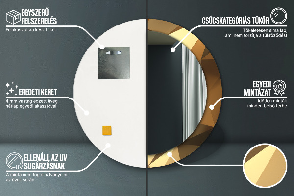 Espelho circular decorativo de parede Abstrato dourado