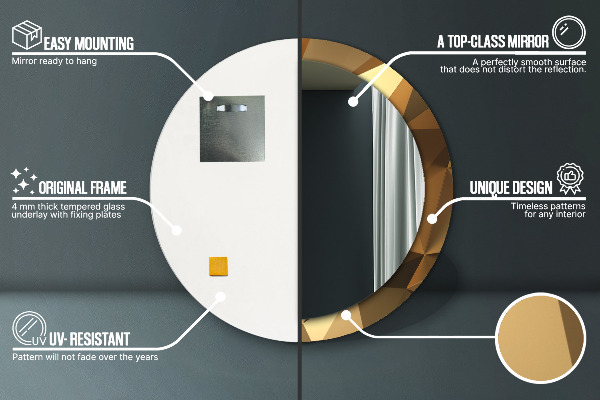 Espelho circular decorativo de parede Abstrato dourado