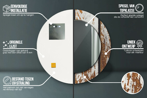 Espelho circular de parede decorativo Madeira escura vintage