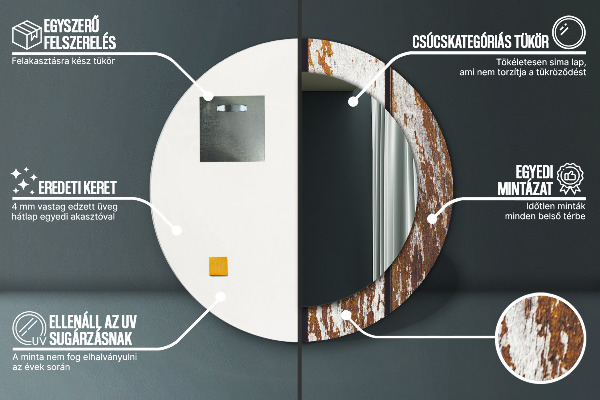 Espelho circular de parede decorativo Madeira escura vintage