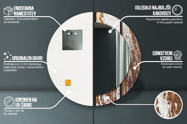 Espelho circular de parede decorativo Madeira escura vintage