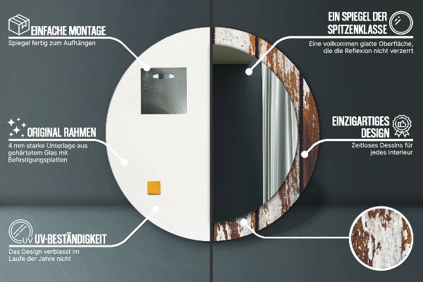 Espelho circular de parede decorativo Madeira escura vintage