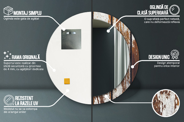 Espelho circular de parede decorativo Madeira escura vintage