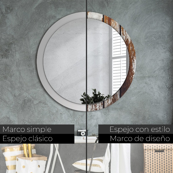 Espelho circular de parede decorativo Madeira escura vintage