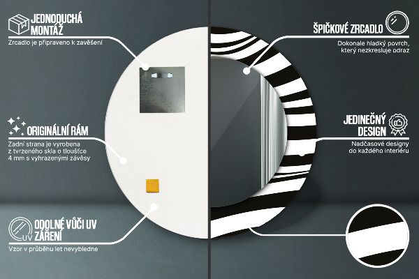 Espelho com moldura impressa redondo Onda abstrata