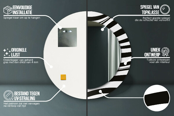 Espelho com moldura impressa redondo Onda abstrata