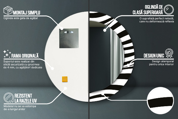 Espelho com moldura impressa redondo Onda abstrata