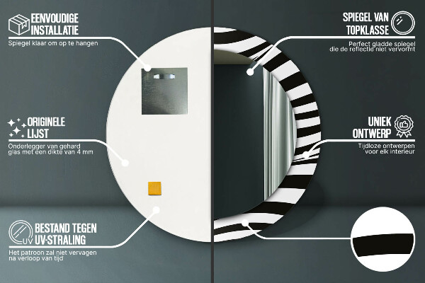 Espelho com moldura impressa redondo Onda abstrata