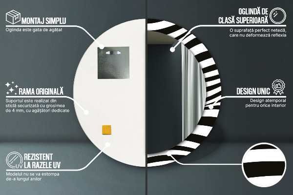 Espelho com moldura impressa redondo Onda abstrata