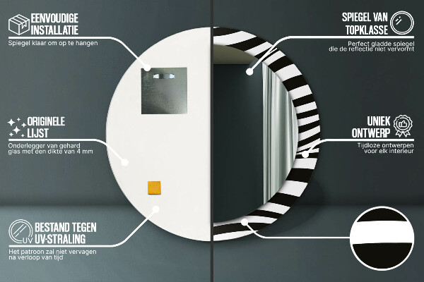 Espelho com moldura impressa redondo Onda abstrata