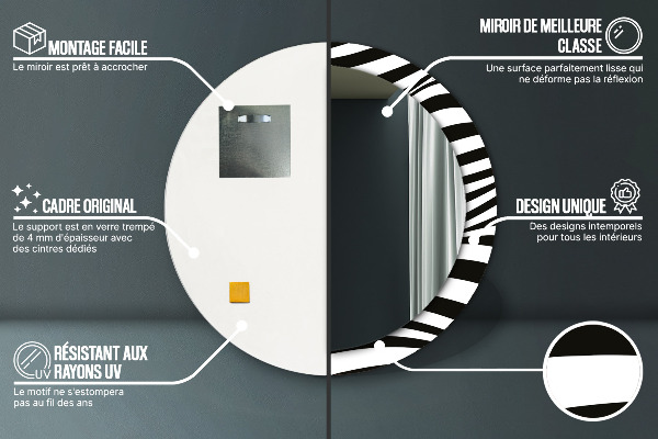 Espelho com moldura impressa redondo Onda abstrata