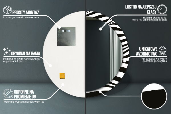 Espelho com moldura impressa redondo Onda abstrata