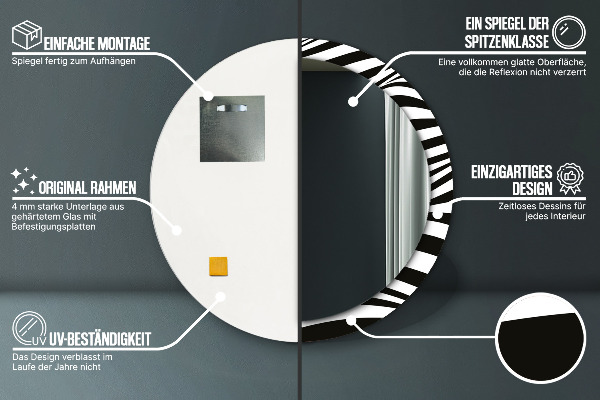 Espelho com moldura impressa redondo Onda abstrata