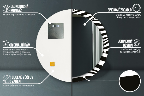 Espelho com moldura impressa redondo Onda abstrata