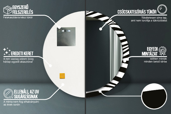 Espelho com moldura impressa redondo Onda abstrata