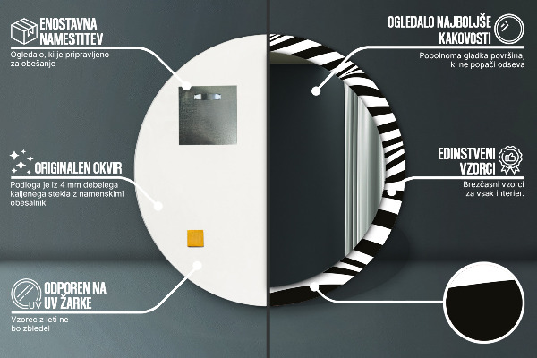 Espelho com moldura impressa redondo Onda abstrata