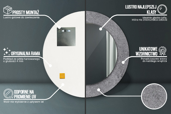 Espelho com moldura impressa redondo Textura de betão