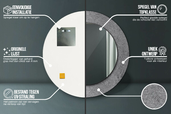 Espelho com moldura impressa redondo Textura de betão