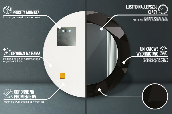 Espelho com moldura impressa redondo Preto abstrato