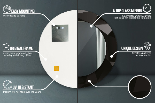 Espelho com moldura impressa redondo Preto abstrato