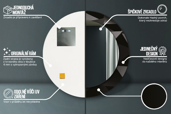 Espelho com moldura impressa redondo Preto abstrato