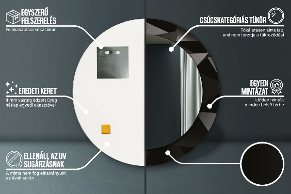 Espelho com moldura impressa redondo Preto abstrato