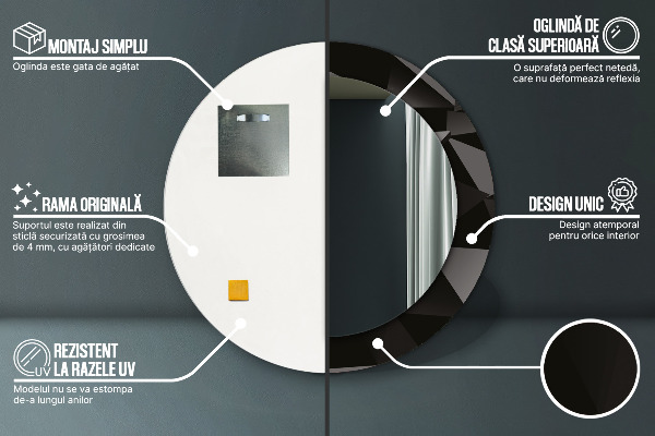 Espelho com moldura impressa redondo Preto abstrato