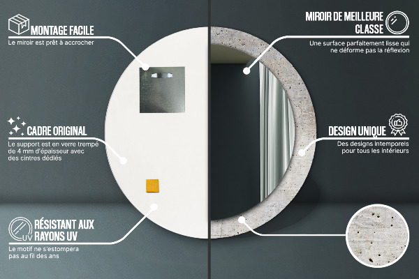 Espelho com moldura impressa redondo Betão cinzento