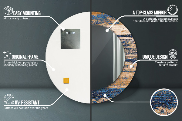 Moldura impressa espelho redondo Madeira abstrata