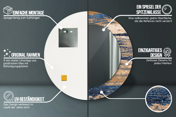 Moldura impressa espelho redondo Madeira abstrata