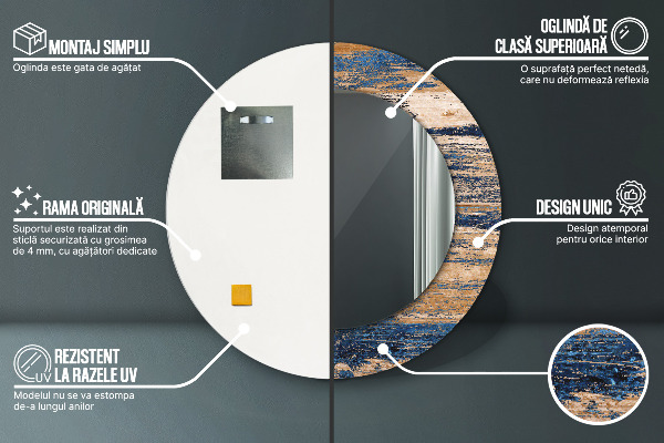 Moldura impressa espelho redondo Madeira abstrata