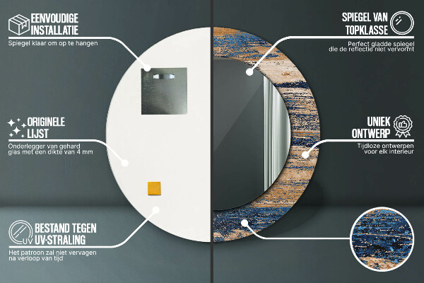 Moldura impressa espelho redondo Madeira abstrata