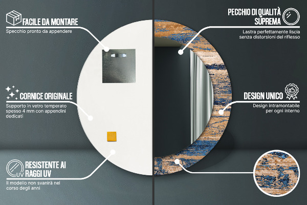 Moldura impressa espelho redondo Madeira abstrata