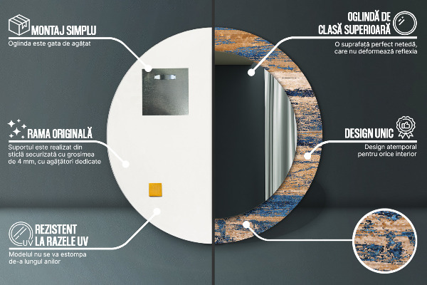 Moldura impressa espelho redondo Madeira abstrata