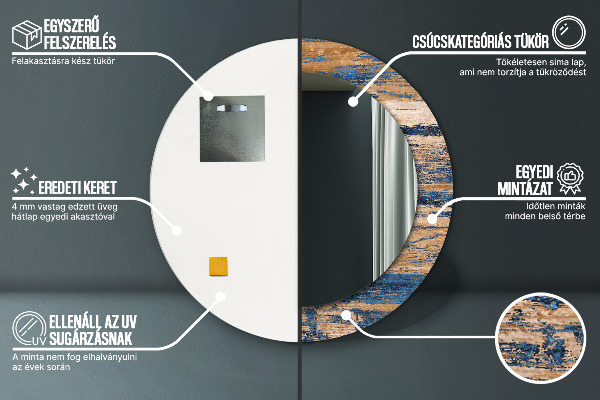 Moldura impressa espelho redondo Madeira abstrata