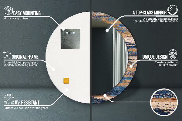 Moldura impressa espelho redondo Madeira abstrata