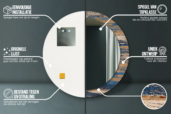 Moldura impressa espelho redondo Madeira abstrata